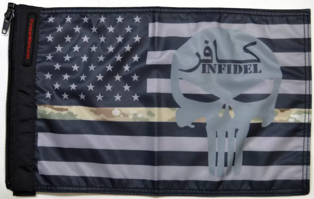 Forever Wave USA Subdued Thin Camo Line Infidel Punisher Flag - 5259