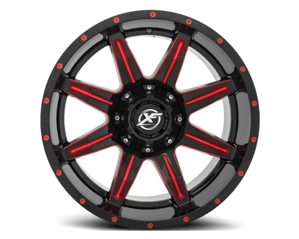 XF Off-Road XF-215 Wheel 20x9 8x165.1|8x180 0mm Gloss Black w/ Red Milling - XF-215209081651180+0GBMLR