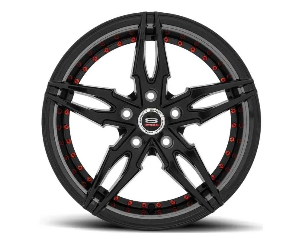 Spec-1 SP-46 Wheel Racing Series 18x8 5x114.3 38mm Gloss Black w/ Red Rivets - SP4618801638GB