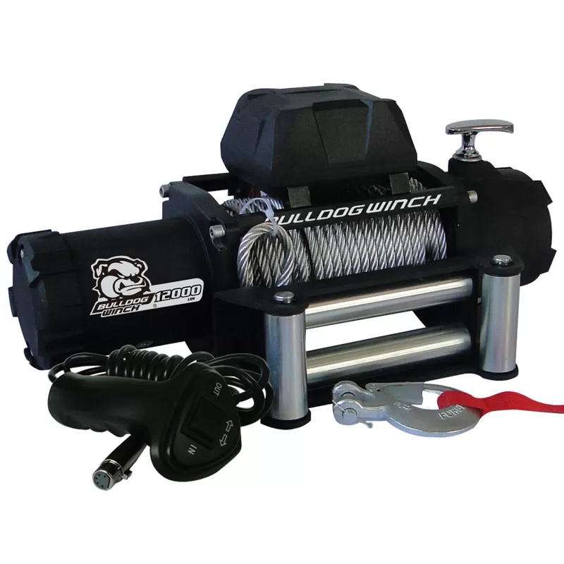 Bulldog Winch 12,00 LB Winch 100 Ft Wire Rope 6.0hp Series Wound Motor Roller Fairlead - 10043