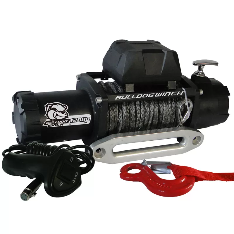 Bulldog Winch 12,00 LB Winch 100 Ft Synthetic Rope 6.0hp Series Wound Motor Roller Fairlead - 10046