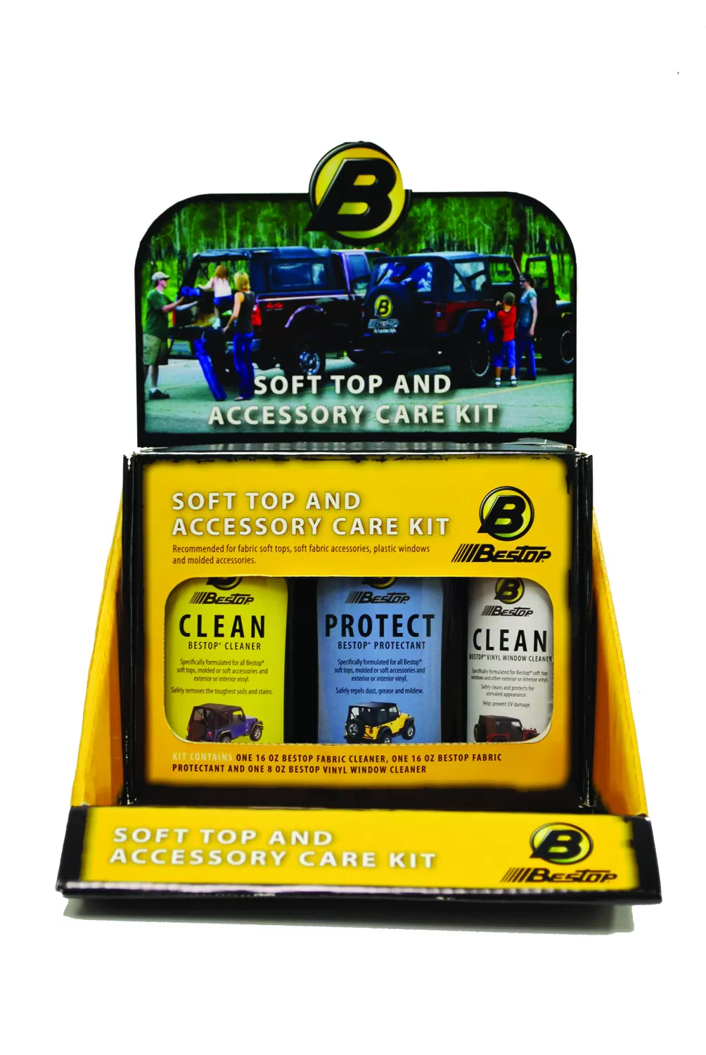 Bestop Fabric Care Merchandiser 6-Pack Kit - Cleaner, Protectant, Vinyl Window Cleaner All Together In One - 11204-00