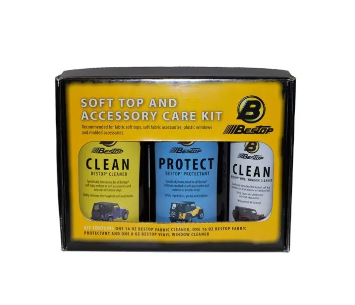 Bestop Fabric Care Kit - Cleaner, Protectant, Vinyl Window Cleaner All Together In One Kit Boxed - 11215-00