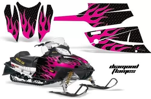 AMR Racing Graphics Sled Graphics Kit Decal Wrap Diamond Flames Pink Black Arctic Cat Firecat Sabercat Z1 03-06 - AC-FIRECAT-03-06-DF P K