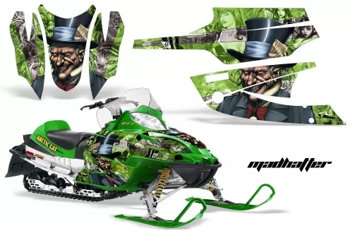 AMR Racing Graphics Sled Graphics Kit Decal Wrap Hatter Silver Green Arctic Cat Firecat Sabercat Z1 03-06 - AC-FIRECAT-03-06-HAT S G