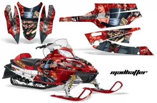 AMR Racing Graphics Sled Graphics Kit Decal Wrap Hatter Silver Red Arctic Cat Firecat Sabercat Z1 03-06 - AC-FIRECAT-03-06-HAT S R