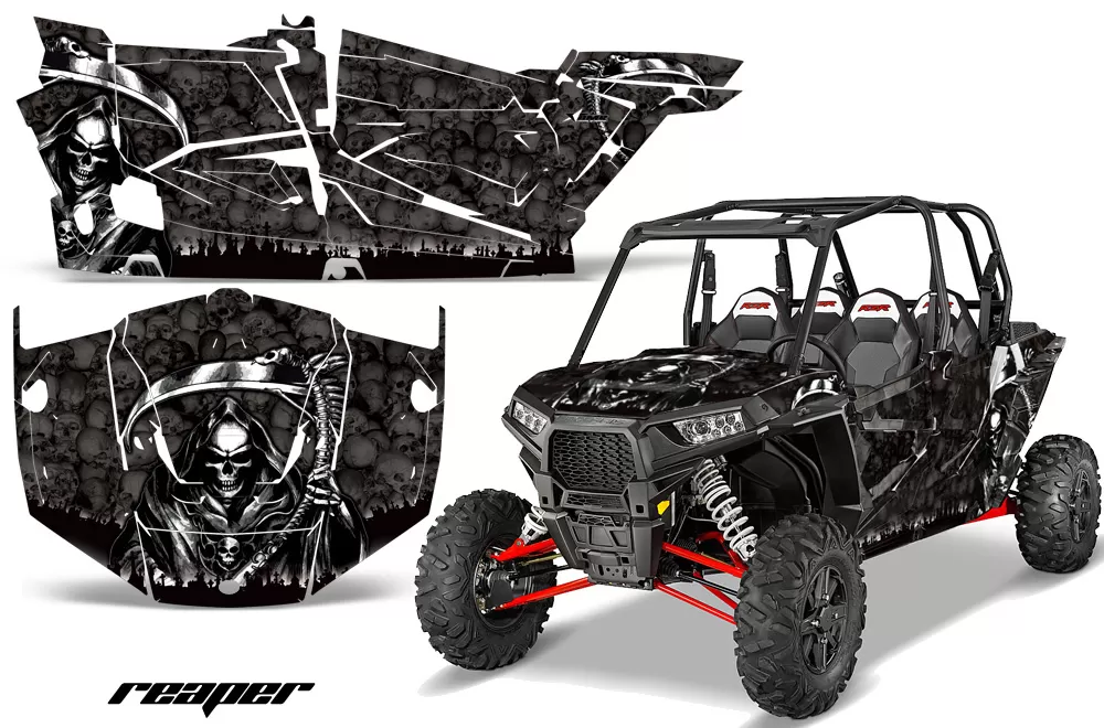 AMR Racing Full Custom UTV Graphics Decal Kit Wrap Reaper Black Polaris RZR XP4 1000 13-18 - POL-RZR1000-4DR-13-18-RP K