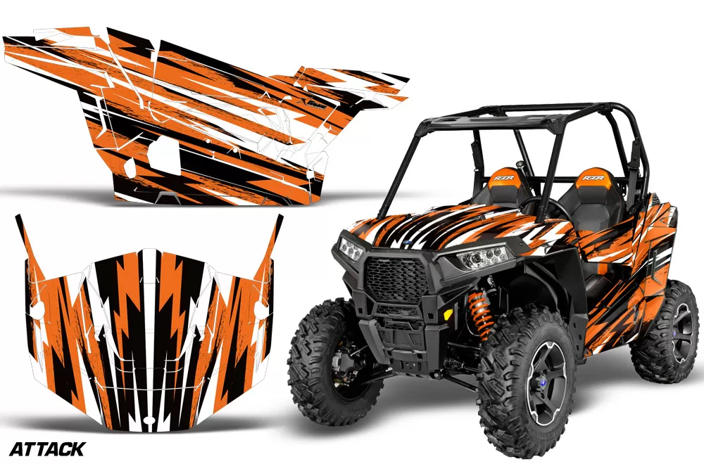 AMR Racing  Full Custom UTV Graphics Decal Kit Wrap Attack Orange Polaris RZR S 900 15-16 - POL-RZR900S-15-16-AT O