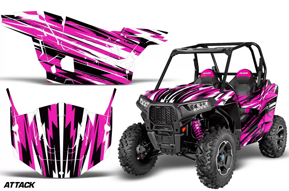 AMR Racing  Full Custom UTV Graphics Decal Kit Wrap Attack Pink Polaris RZR S 900 15-16 - POL-RZR900S-15-16-AT P