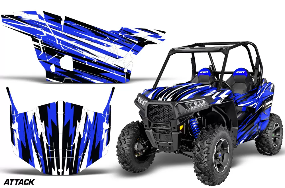 AMR Racing  Full Custom UTV Graphics Decal Kit Wrap Attack Blue Polaris RZR S 900 15-16 - POL-RZR900S-15-16-AT U