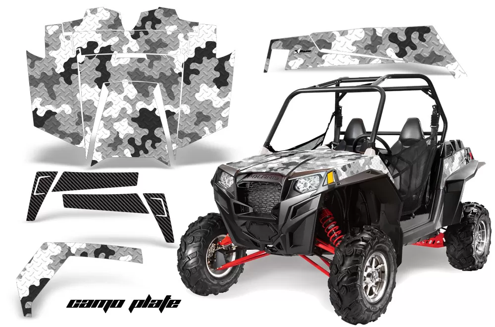 AMR Racing  Full Custom UTV Graphics Decal Kit Wrap Camoplate White Polaris RZR XP 900 11-14 - POL-RZR900XP-11-14-CP W