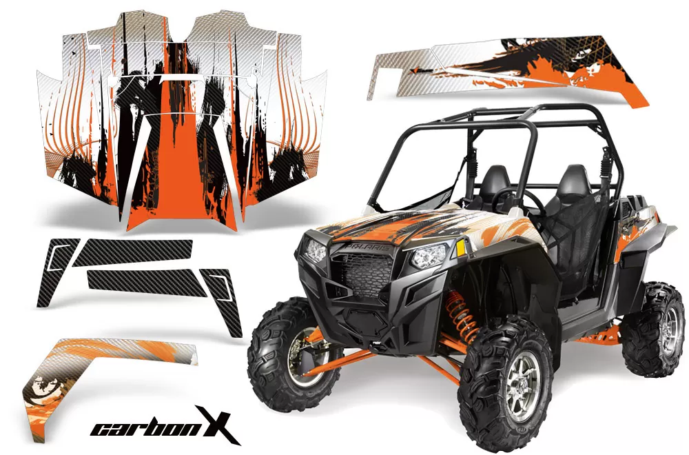 AMR Racing  Full Custom UTV Graphics Decal Kit Wrap Carbonx Orange Polaris RZR XP 900 11-14 - POL-RZR900XP-11-14-CX O