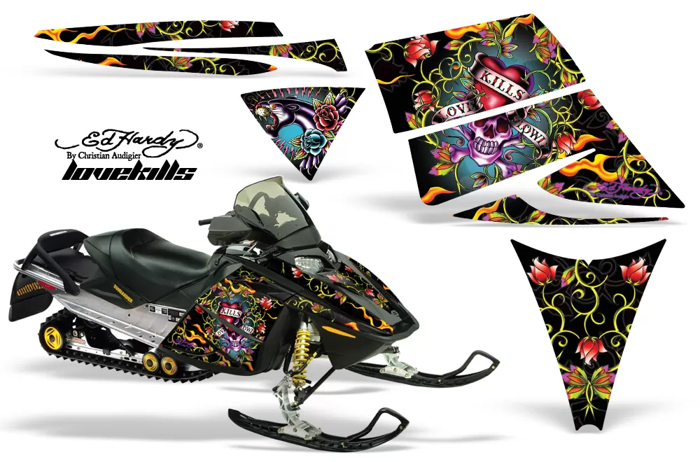 AMR Racing Graphics Snowmobile Graphics Kit Decal Sticker Wrap EDHLK Black Ski Doo Rev 03-09 - SD-REV-03-09-EDHLK K