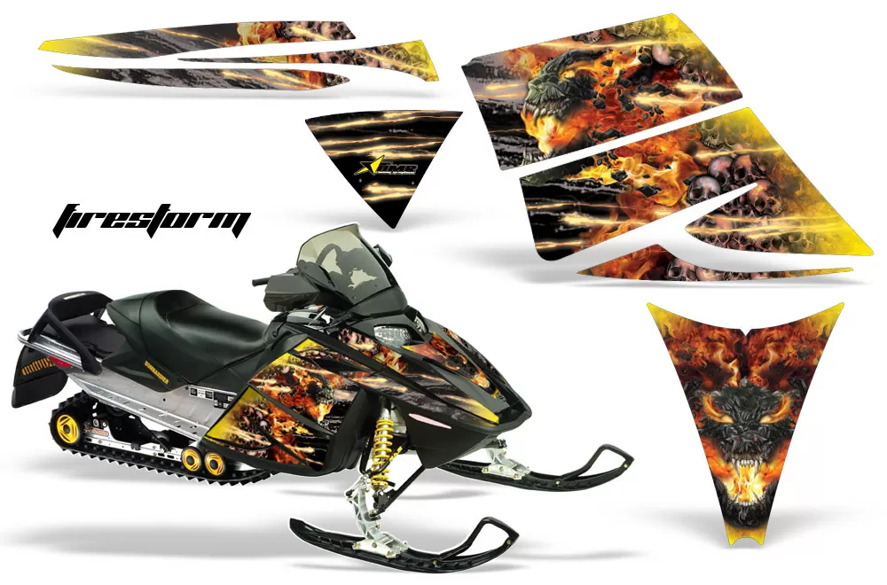 AMR Racing Graphics Snowmobile Graphics Kit Decal Sticker Wrap Firestorm Yellow Ski Doo Rev 03-09 - SD-REV-03-09-FS Y