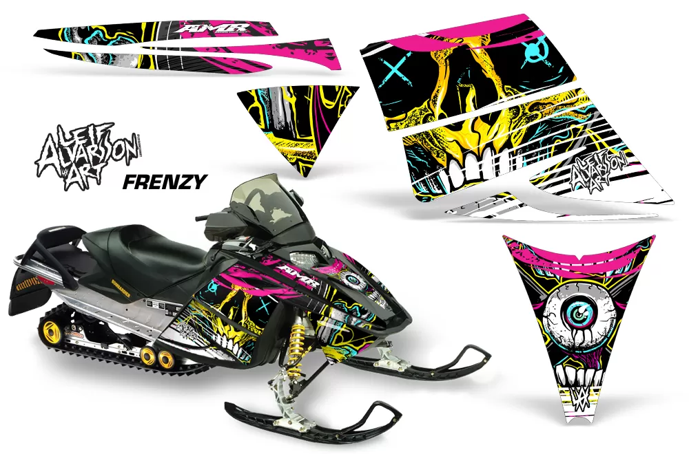 AMR Racing Graphics Snowmobile Graphics Kit Decal Sticker Wrap Frenzy Yellow Ski Doo Rev 03-09 - SD-REV-03-09-FZ Y