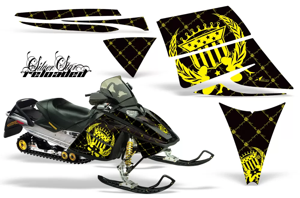 AMR Racing Graphics Snowmobile Graphics Kit Decal Sticker Reloaded Yellow Black Ski Doo Rev 03-09 - SD-REV-03-09-SSR Y K