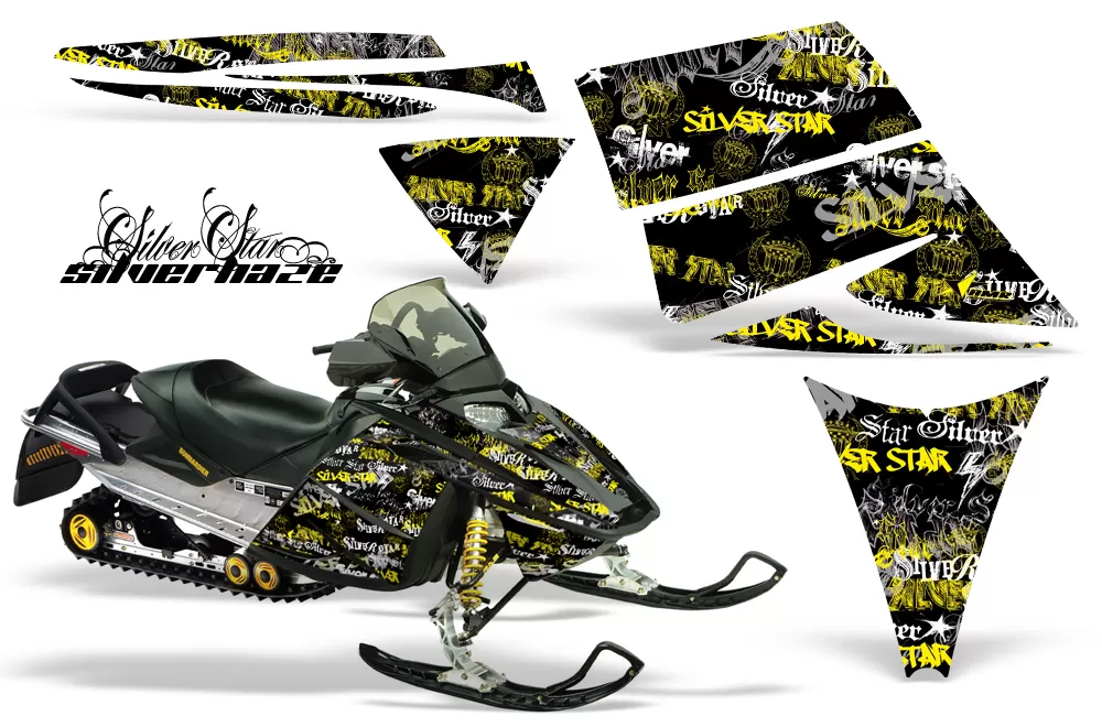 AMR Racing Graphics Snowmobile Graphics Kit Decal Sticker SSSH Yellow Black Ski Doo Rev 03-09 - SD-REV-03-09-SSSH Y K