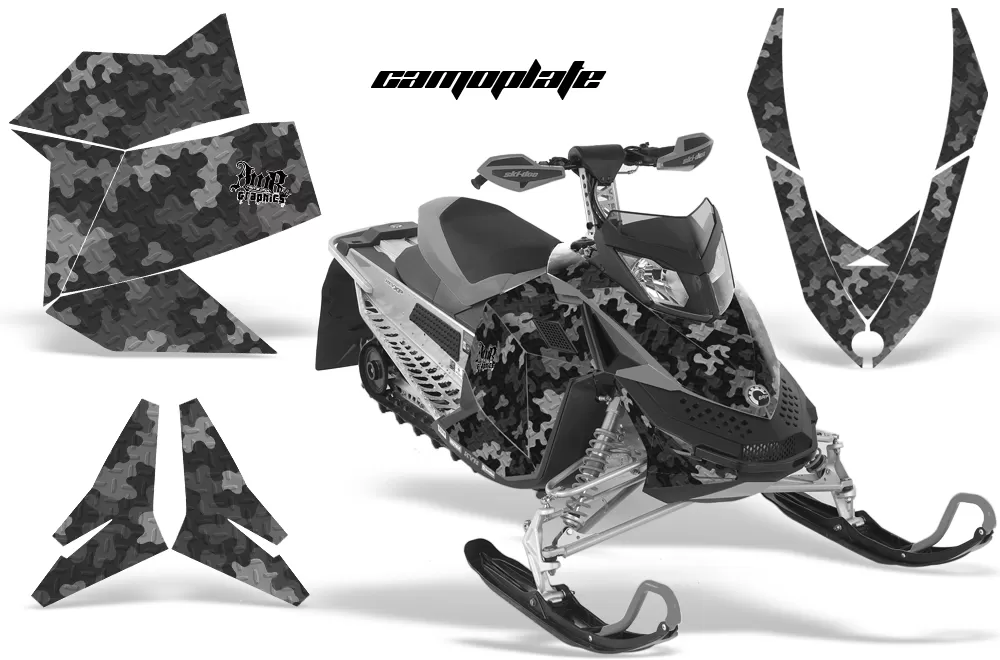 AMR Racing Graphics Snowmobile Graphics Kit Sled Decal Wrap Camoplate Black Ski Doo Rev XP Summit 08-12 - SD-REV XP-08-12-CP K