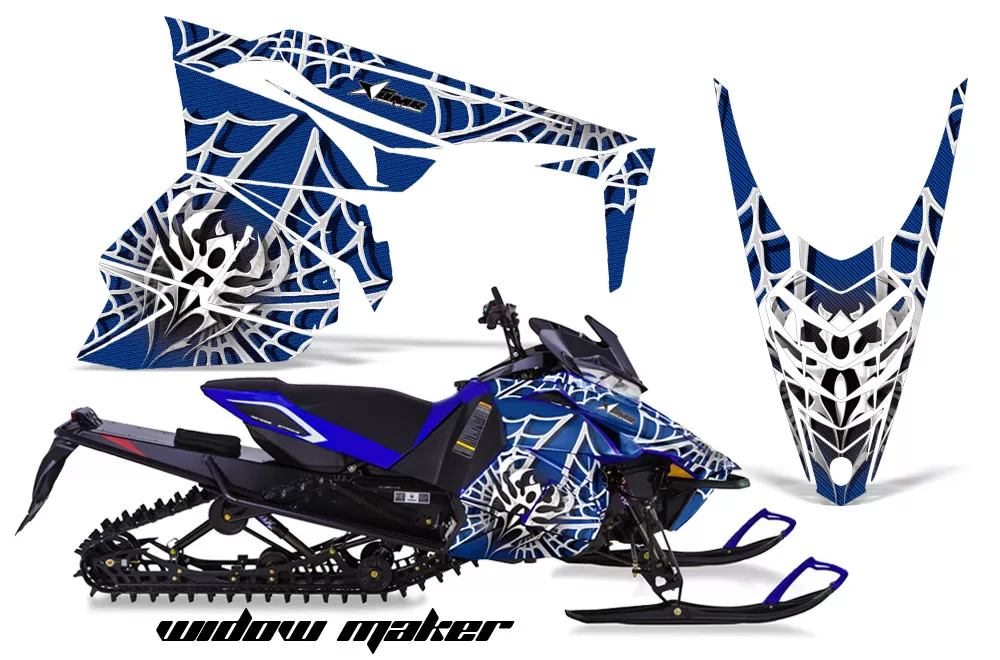 AMR Racing Graphics Snowmobile Graphics Kit Decal Sticker Wrap Widow White Blue Yamaha Viper 14-16 - YAM-VIPER-14-16-WM W U