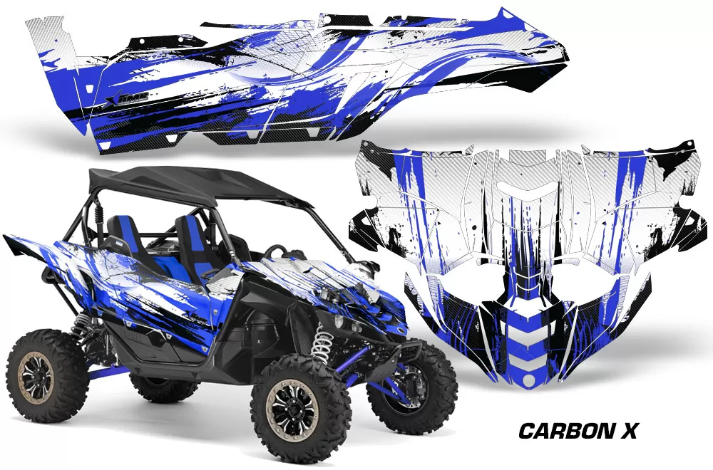 AMR Racing UTV Decal Graphic Kit Side By Side Wrap Yamaha YXZ 1000R 2015-2018 CARBONX BLUE - YAM-YXZ1000R-15-18-CX U