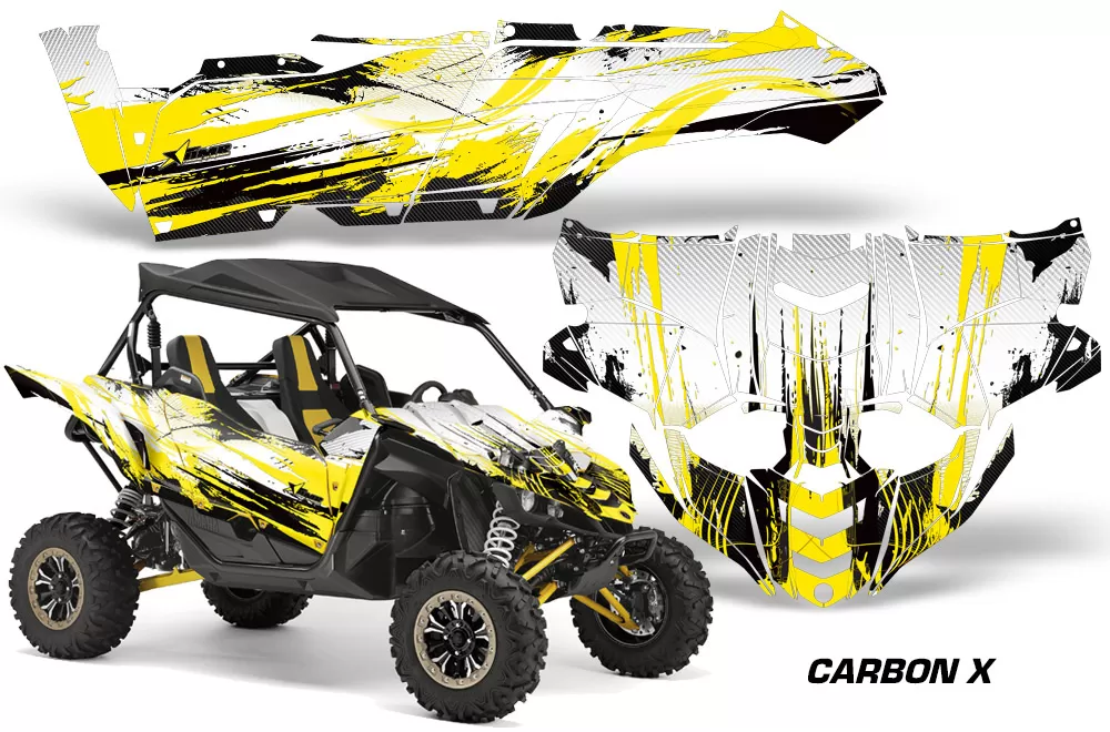 AMR Racing UTV Decal Graphic Kit Side By Side Wrap Yamaha YXZ 1000R 2015-2018 CARBONX YELLOW - YAM-YXZ1000R-15-18-CX Y