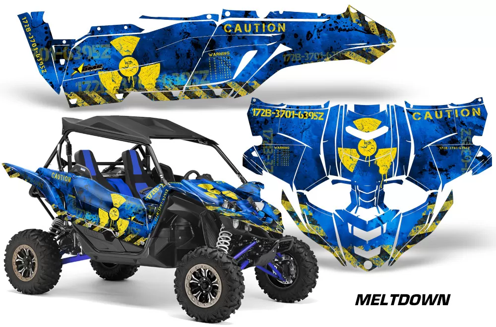 AMR Racing UTV Decal Graphic Kit Side By Side Wrap Yamaha YXZ 1000R 2015-2018 MELTDOWN YELLOW BLUE - YAM-YXZ1000R-15-18-MD Y U