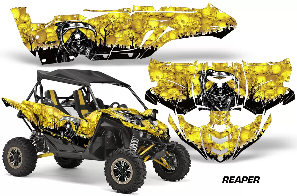 AMR Racing UTV Decal Graphic Kit Side By Side Wrap Yamaha YXZ 1000R 2015-2018 REAPER YELLOW - YAM-YXZ1000R-15-18-RP Y