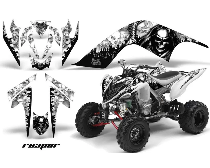 AMR Racing Graphics Kit Quad Decal Sticker Wrap REAPER WHITE Yamaha Raptor 700 06-12 - YAM-RAPTOR 700-06-12-RP W