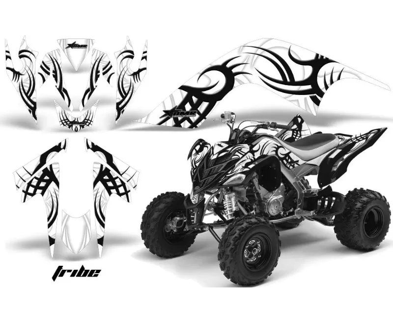 AMR Racing Graphics Kit Quad Decal Sticker Wrap TRIBE BLACK WHITE Yamaha Raptor 700 06-12 - YAM-RAPTOR 700-06-12-TRIBE K W