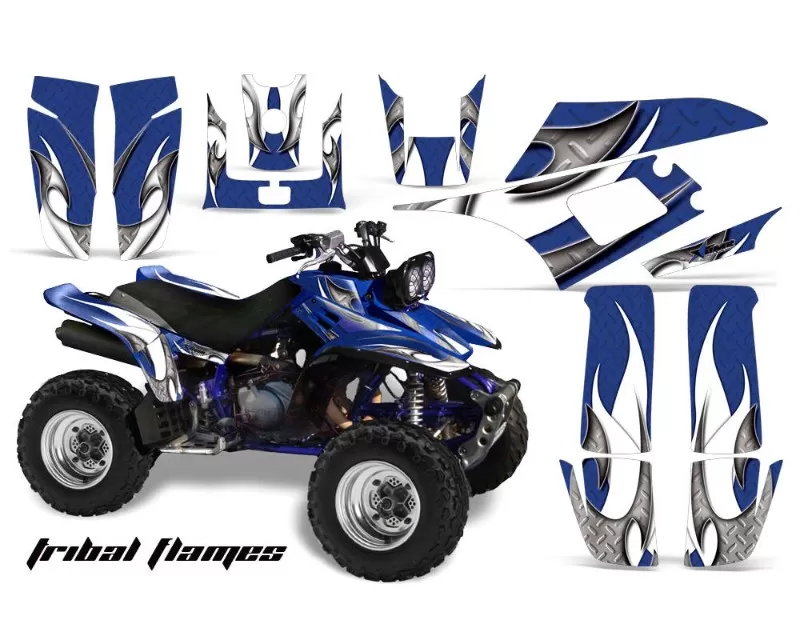 AMR Racing Graphics Kit Quad Decal Wrap TRIBAL WHITE BLUE Yamaha Warrior YFM350X 87-04 - YAM-WARRIOR 350-87-04-TF W U