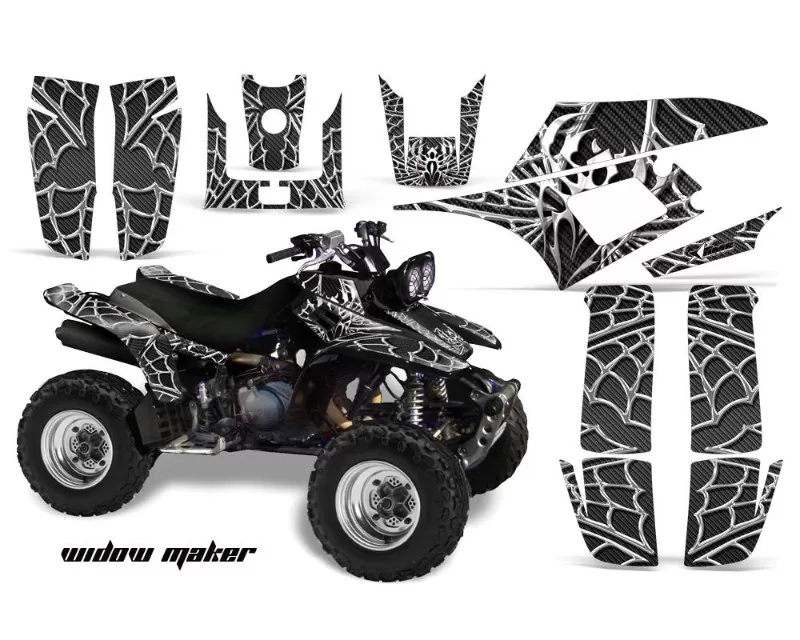 AMR Racing Graphics Kit Quad Decal Wrap WIDOW WHITE BLACK Yamaha Warrior YFM350X 87-04 - YAM-WARRIOR 350-87-04-WM W K