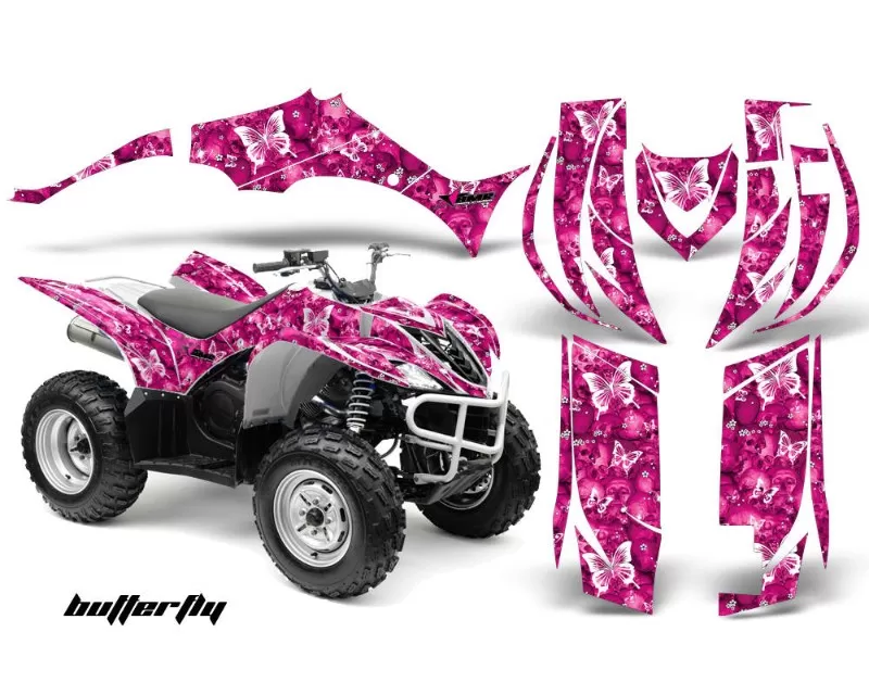 AMR Racing Decal Graphic Kit Quad Sticker Wrap BUTTERFLIES WHITE PINK Yamaha Wolverine 450 06-12 - YAM-WOLVERINE-450-06-12-BF W P