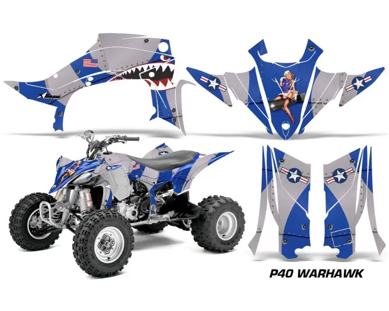 AMR Racing Graphics Kit Quad Decal Sticker Wrap WARHAWK BLUE Yamaha YFZ450R | SE 24-16 - YAM-YFZ450R/SE-14-16-WH U