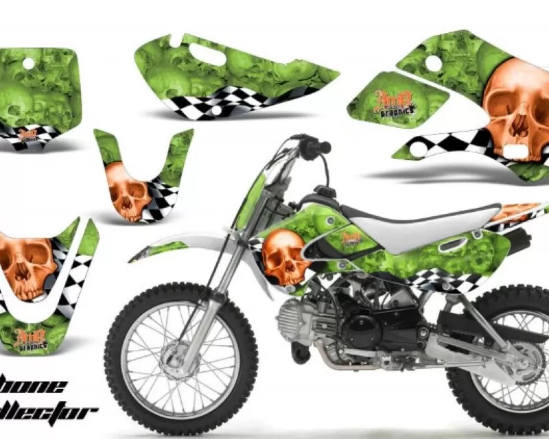 AMR Racing Decal Graphic Kit Wrap For Kawasaki KLX 110 2002-2009 | KX 65 2002-2018 BONES ORANGE GREEN - MX-KAW-KLX110-02-09-KX65-02-18-BC O G
