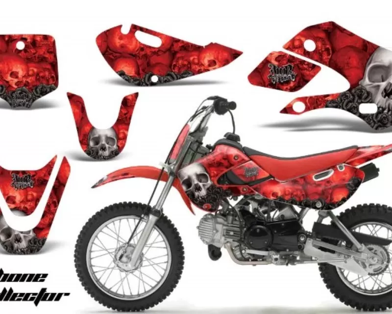AMR Racing Decal Graphic Kit Wrap For Kawasaki KLX 110 2002-2009 | KX 65 2002-2018 BONES RED - MX-KAW-KLX110-02-09-KX65-02-18-BC R