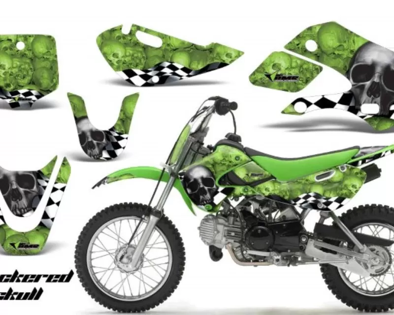 AMR Racing Decal Graphic Kit Wrap For Kawasaki KLX 110 2002-2009 | KX 65 2002-2018 CHECKERED BLACK GREEN - MX-KAW-KLX110-02-09-KX65-02-18-CS K G