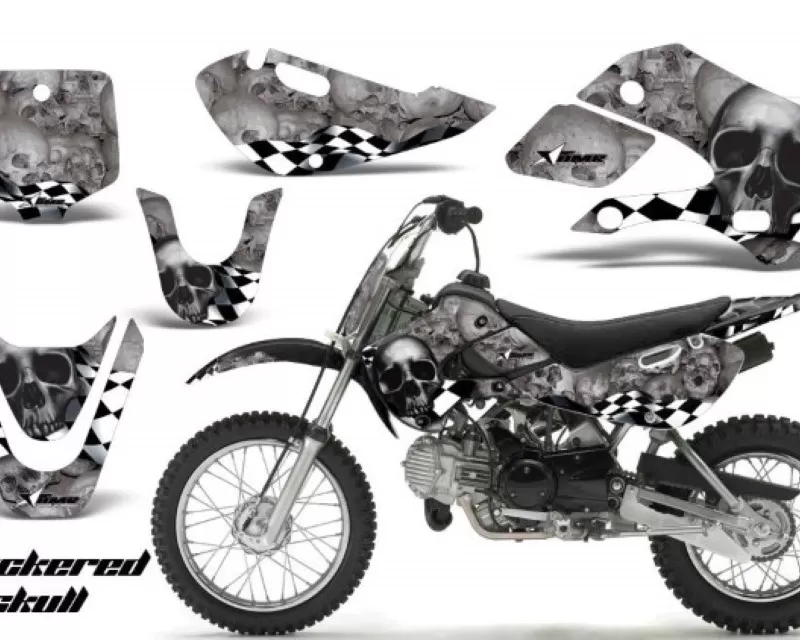 AMR Racing Decal Graphic Kit Wrap For Kawasaki KLX 110 2002-2009 | KX 65 2002-2018 CHECKERED BLACK SILVER - MX-KAW-KLX110-02-09-KX65-02-18-CS K S