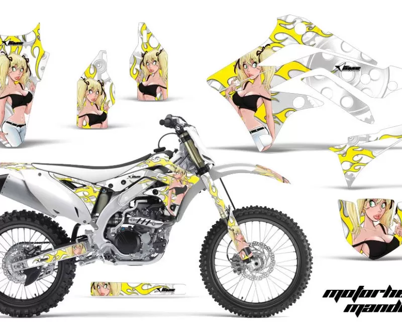 AMR Racing Dirt Bike Decal Graphic Kit Sticker Wrap For Kawasaki KXF450 2012-2015 MANDY BLACK WHITE - MX-KAW-KX450-12-15-MY K W