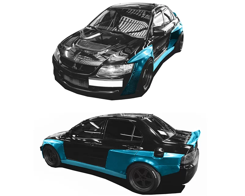 Clinched Flares Widebody Kit without Ducktail Spoiler Mitsubishi Evolution VII - IX 01-07 - EVO-7wd