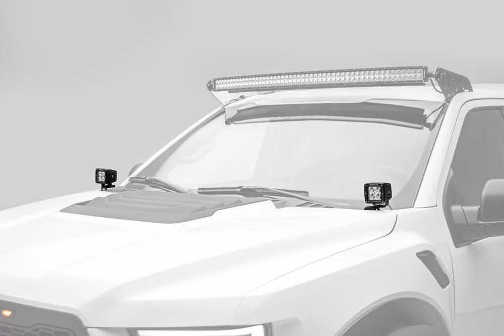ZROADZ Hood Hinge LED Bracket to mount (2) 3" LED Pod Lights Ford Raptor 2017-2022 - Z365701