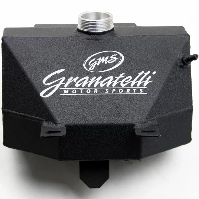 Granatelli Motorsports Coolant Expansion Tank - Aluminum Wrinkle Black Powder Coat w/ Granatelli Logo Ford Mustang 2015-2022 - 510100-BL