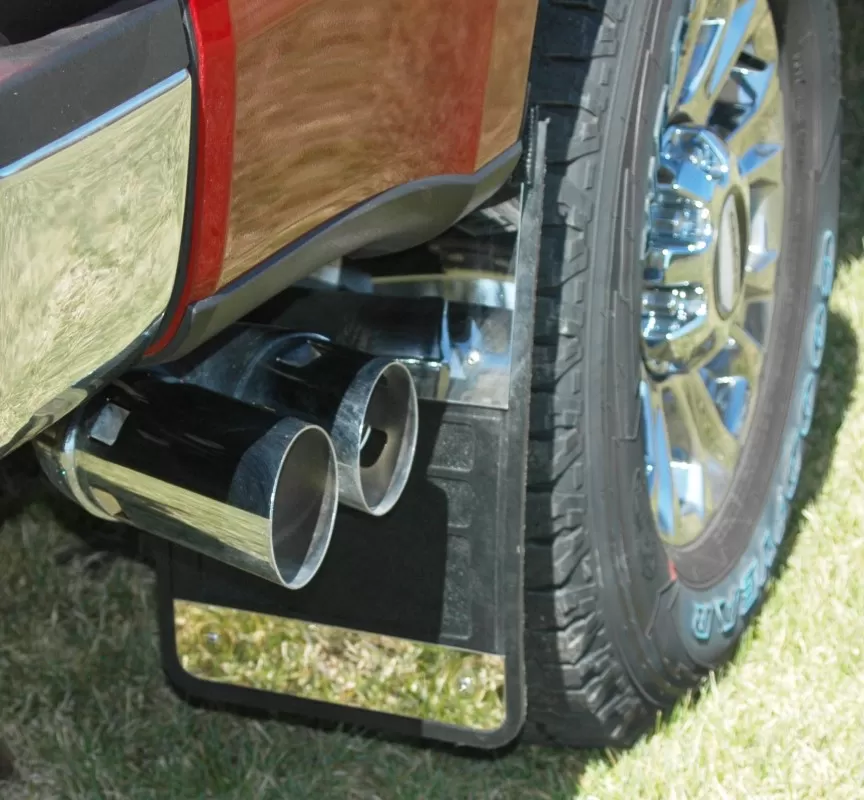 Owens Products 12 x 18 Stainless Steel Inserts Classic Universal Single Rear Wheel Rubber Mud flaps - 86RF201S