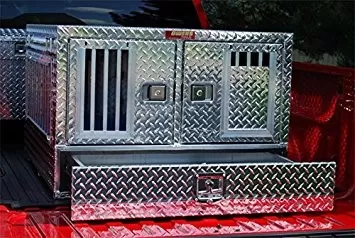 Owens Products 46 W x 45 D x 26 H Diamond Tread Aluminum Dog Box Pro Hunter Series Double Compartment with Bottom Drawer - 55022W