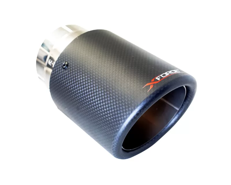 XForce Universal Tip 3 Inch Inlet 4 Inch Round Angle-Cut Double Wall Carbon - TC-AW4-76