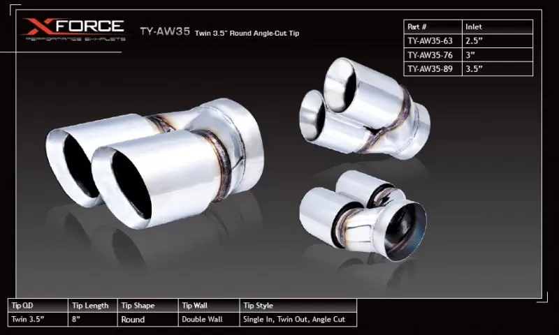 XForce Twin 3.5" Round Angle Cut Dual Wall Tip 2.5" Inlet - TY-AW35-63