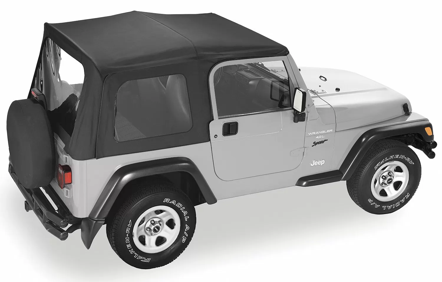 Pavement Ends By Bestop Black Diamond Replay OEM Replacement Soft Top Clear Windows w/ Upper Door Skins Jeep Wrangler 1997-2006 - 51131-35