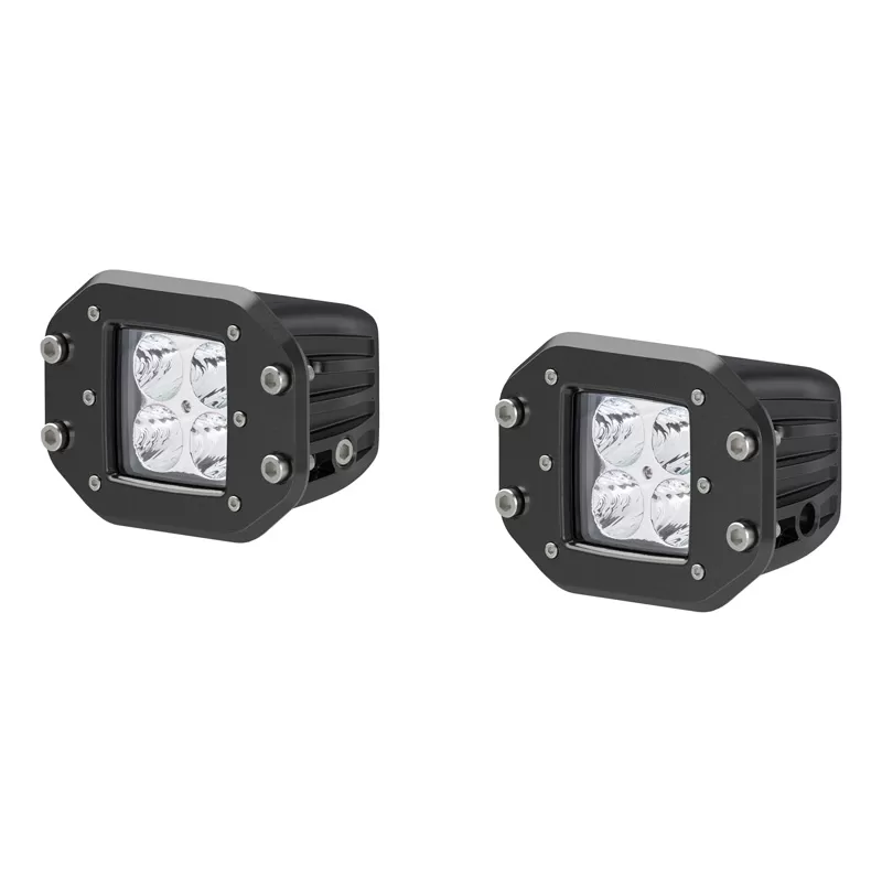 Aries Aluminum Semi-Gloss Black Powder Coat 2" Square Flush-Mount LED Work Lights - 1501250