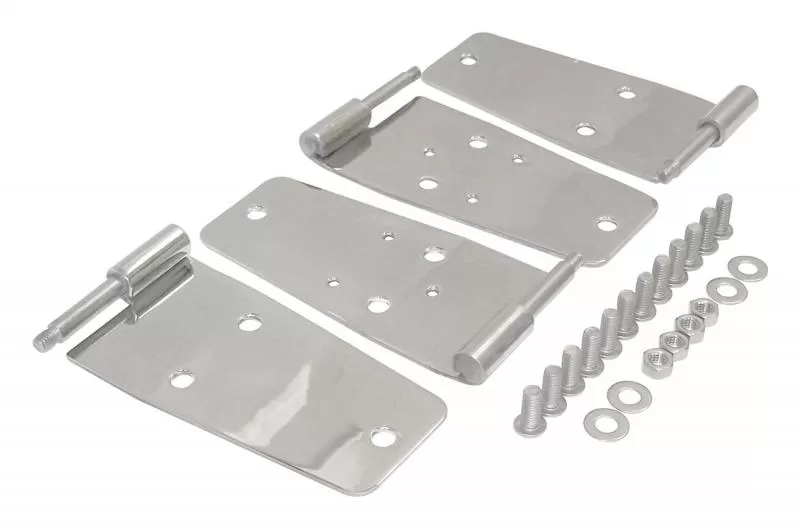 RT Offroad Door Hinge Set, Left & Right Front Upper & Lower, Polished SS, Door Side Jeep Front - RT34008