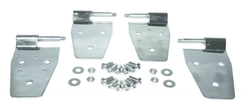 RT Offroad Door Hinge Set, Left & Right Front Upper & Lower, Polished SS, Door Side Jeep Front - RT34009
