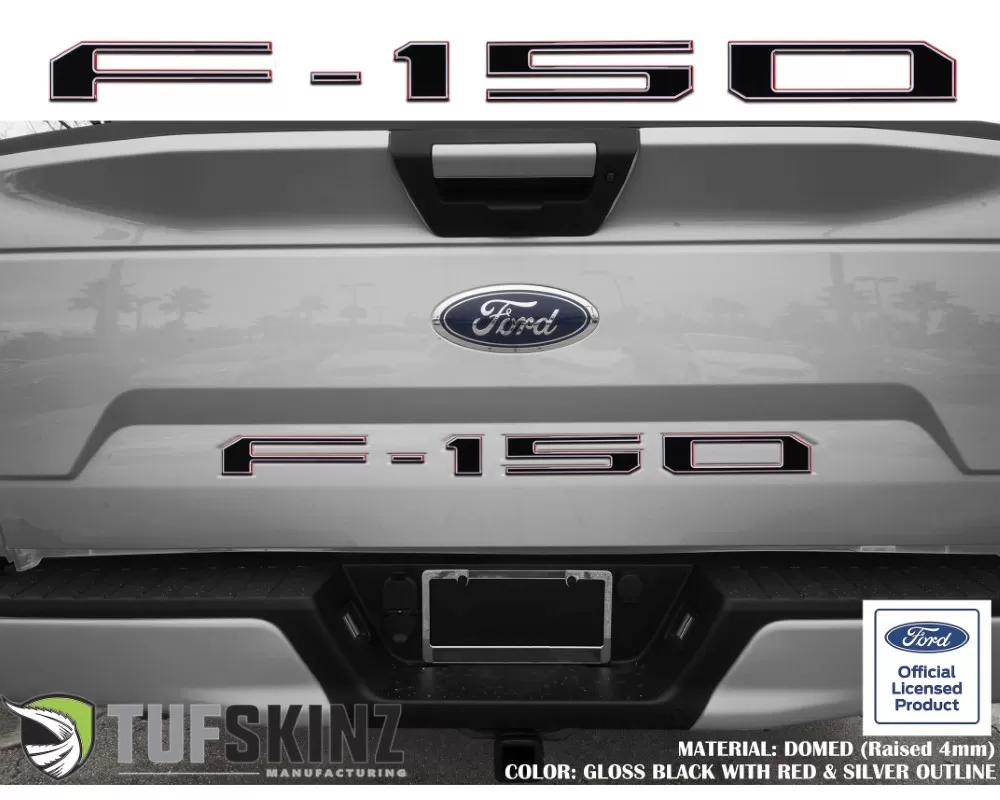 Tufskinz "F-150" Tailgate Letter Inserts Fits 2018-2020 Ford F-150 5 Piece Kit In Black W/Red/Silver Outline - FRD002-GTO-026-G